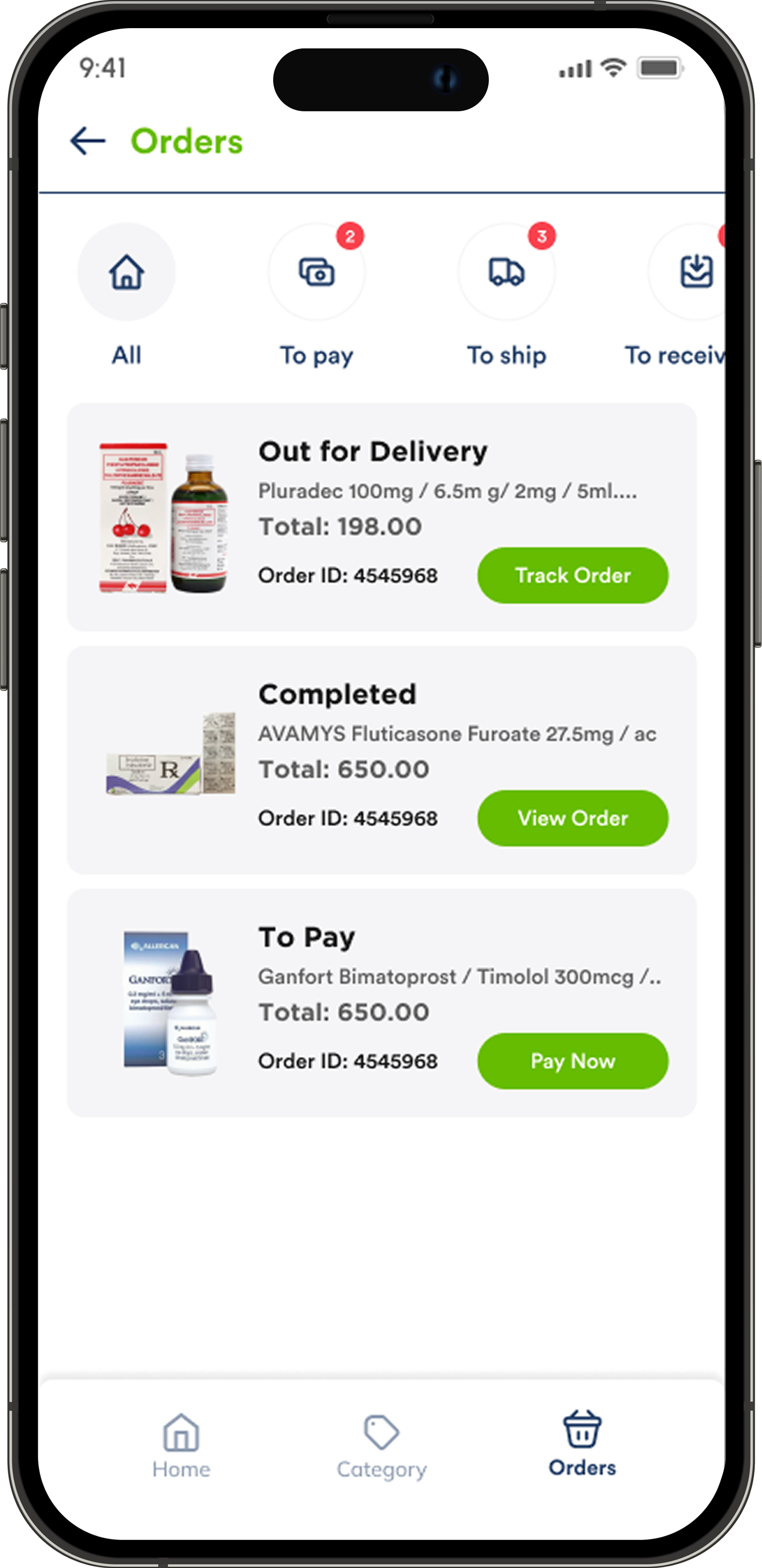 MedsGo — orders screen
